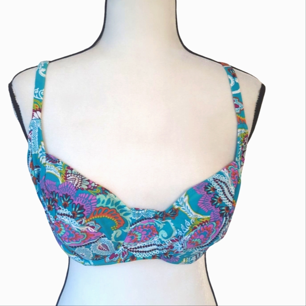 Women’s Teal Floral Underwire Swim Top - Unbranded